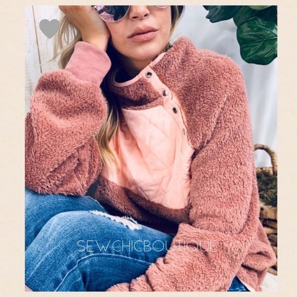 Mauve Cozy Sherpa Mock Neck Pullover - Picture 1 of 5
